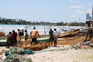 Fishermen and nets near Galle