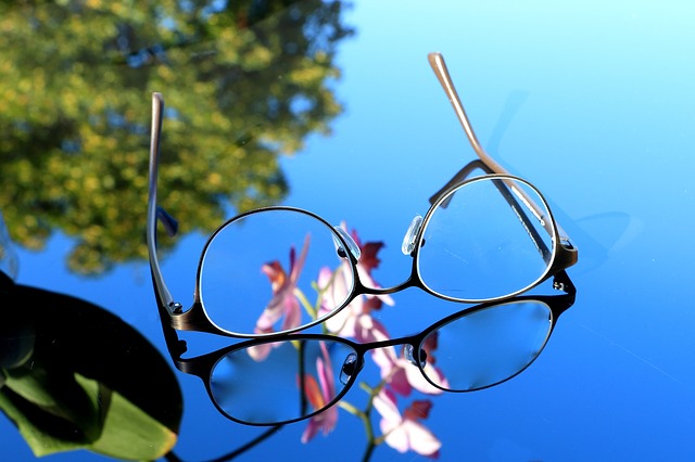 Glasses on a reflective surface