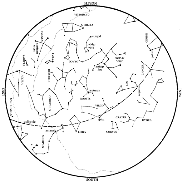 Sky happenings map of constellations