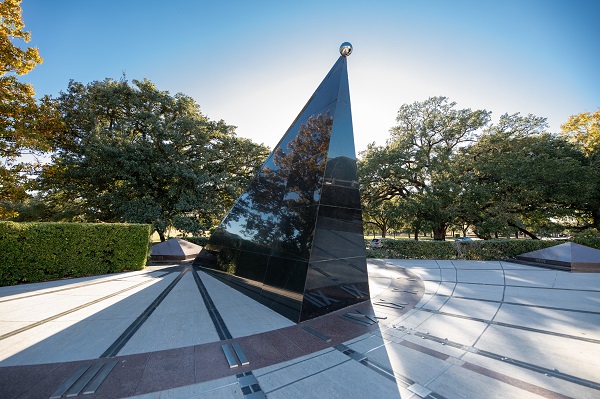 HMNS Sundial as it sits on the front steps of the museum campus - Daylight Savings Time reminder