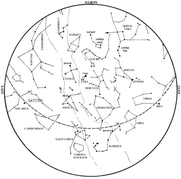 Meteor Shower | August 2024 Sky Happenings - Map of stars, planets, constellations, etc. seen in the sky for the month of August.