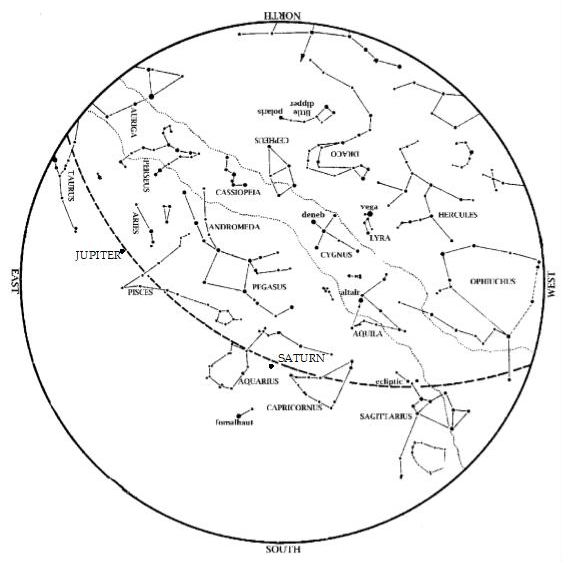 Daylight Savings Ends November 2023 Sky Map - Spherical grid of constellations and planet locations in the night sky for the month of November in 2023